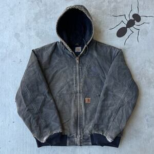 Vintage Y2K Carhartt J130 faded black hooded work wear jacket